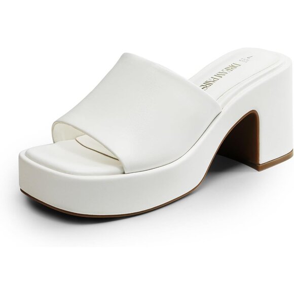 🆕 Women White High Chunky Platform Heels Fashion Comfort Slip on Square Sandals - Picture 1 of 6
